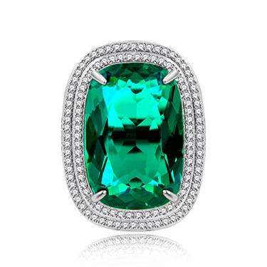 Imagem de Uloveido 20 x 30 mm zircônia cúbica retangular exagerada pedra enorme coquetel festa anéis banhados a platina ajustável, Cristal, Zircônia cúbica