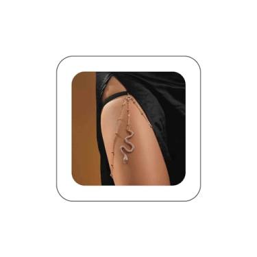 Imagem de Sttiafay Corrente de coxa de cobra, corrente de corpo dourada, corrente elástica para pernas, arnês corporal sexy, joia de praia boho para mulheres e meninas adolescentes, liga metálica, strass