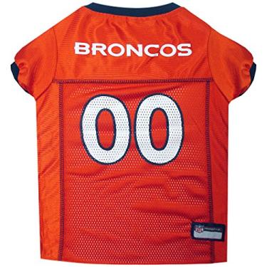 Imagem de Camiseta NFL Denver Broncos Dog, Tamanho: Pequena. Melhor fantasia de camisa de futebol para cães e gatos. Camisa de jérsei licenciada.