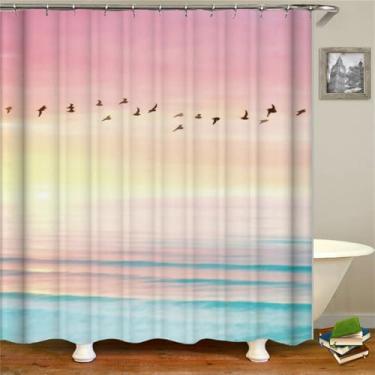 Imagem de Cortinas de chuveiro à prova d'água estampadas com conchas do mar e ondas do mar, cortina de banho, tela de banho de poliéster com 12 ganchos, tp354, 180 * 240 cm