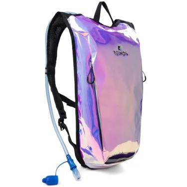 Imagem de Mochila de hidratação com bolsa de água de 2L Rave Essentials Bolsa leve para caminhadas, colete de corrida, festival de música para homens e mulheres (Holo Purple)