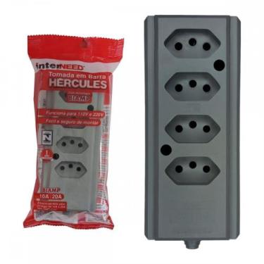 Imagem de Tomada Barra Interneed 2P+T. Cinza 20A. Quadrupla