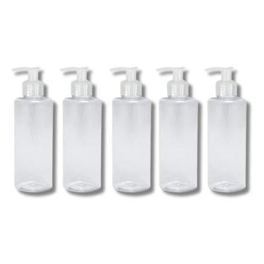 Imagem de Kit 5 Frascos Tampa Válvula Pump 100ml Cilíndricos Viagem Sabonete Liq
