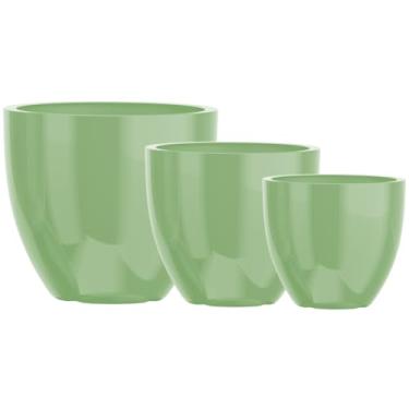 Imagem de Kit 3 Vasos Vietnamita Decorativo Fibra De Vidro 57cm 45cm E 36cm (Verde Claro)