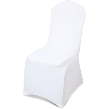 Imagem de LEBENGURU Capa de cadeira de elastano premium, protetor de cadeira super elástico branco atualizado com bolso elástico na perna para festa, casamento, evento, decoração de banquete (branca, 100 peças)