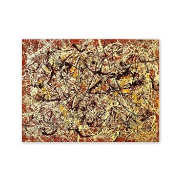 Imagem de JZSDGB Jackson Pollock Mural em solo vermelho indiano, reprodução de pinturas a óleo famosas, impressão giclée em tela, imagens de arte em tela, arte de parede para decoração de sala de estar, 50 x 65