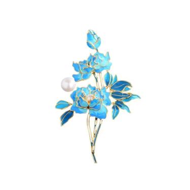 Imagem de Broche de flor de peônia elegante esmalte peônia broche de lapela rosa azul flor broche roupas chapéu terno bolsa joias acessórios para mulheres, Cobre, Cobre