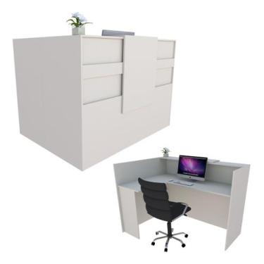 Imagem de Balcão em L Recepção Caixa 109cm Branco - Linha Premium  1.1 - Marcena