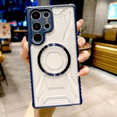 Imagem de HPQWN Para Samsung S24 Luxury Shockproof Transparente Wireless Charge Case Capa Magnética (Para Samsung S24/Azul)