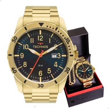 Imagem de Relógio de Pulso Masculino Technos Militar Dourado 2115NBR/1A + Pulseira Dourada