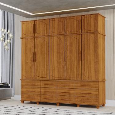 Imagem de Guarda Roupa Roupeiro Casal Berlim 5 Portas 12 Gavetas com Maleiro Freijó Luapa