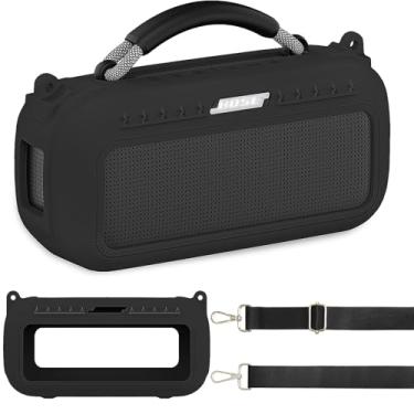 Imagem de JCHPINE Capa de silicone para acessórios de alto-falante portátil Bose SoundLink Max, capa de silicone macio para alto-falante Bose SoundLink Max Bluetooth com alça de ombro (capa preta)