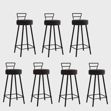 Imagem de Kit 07 Banqueta Alta Com Encosto Tina Eiffel Cozinha Bar Bistrô Ferro Preto Corino Marrom - Ahz Móveis