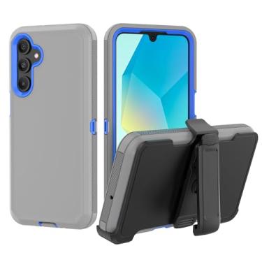 Imagem de TASHHAR Capa de celular para Samsung Galaxy A16 2024, capa protetora resistente à prova de choque com clipe de cinto para capa de telefone Samsung A16 2024 (cinza + azul)