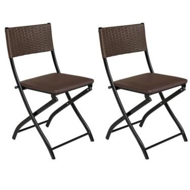 Imagem de Kit 2 Cadeiras Dobravel Marrom- Bar, Restaurante Aço Junco - J A Garci