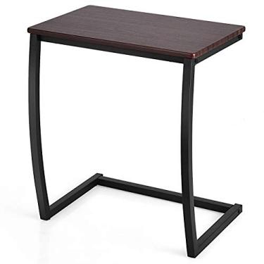 Imagem de Tangkula Mesa de sofá, mesa lateral C, mesa de canto em forma de C com moldura de aço, mesa de lanche para TV, mesa lateral portátil para cama, sofá, sala de estar, quarto