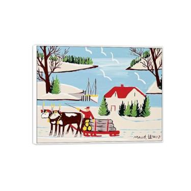 Imagem de MUHJDYC Quadro branco pinturas famosas impressão em tela-primitivismo tela arte de parede imagem-paisagem reprodução de pôster de belas artes (bois puxando troncos) 40x50cm-16x19in