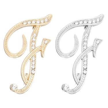 Imagem de PATIKIL Broche de letra, 2 peças letra F strass broches metal cristal alfabeto A-Z lapela broche para mulheres joias presente terno roupas chapéu vestido casaco artesanato, ouro prata, length, Metal