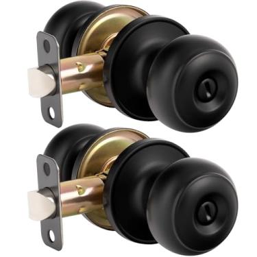 Imagem de Maçaneta de porta de privacidade com fechadura, maçaneta sem chave com esfera redonda, maçaneta interna, maçaneta interna para quarto e banheiro, preto fosco, pacote com 2
