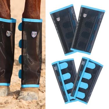 Imagem de Harrison Howard Leggings soltas com mosca de cavalo, respirável, resistente a rasgos, proteção de perna de malha fina, botas confortáveis (conjunto de 4) Pônei azul celeste