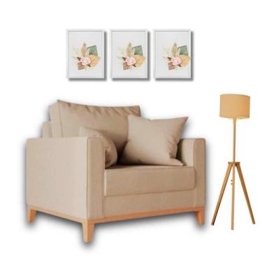 Imagem de Poltrona Beny Com Base e Pés de Madeira. - Leonardi, Bege