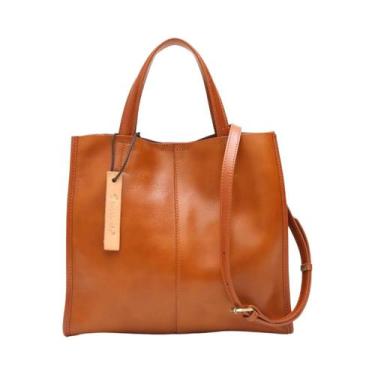 Imagem de Bolsa Tote de Couro Genuíno Vintage para Mulheres - Grande Capacidade 