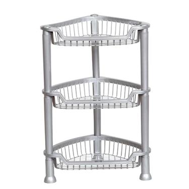 Imagem de Fruteira De Chão Cesto Organizador Multiuso Triangular De Canto 3 Andares Legumes Alimentos Banheiro (PRATA)