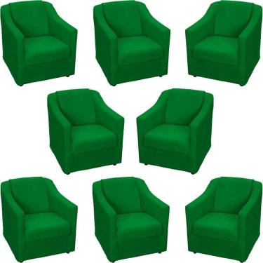 Imagem de Kit 8 Poltronas Mila Pé De Plástico Cromado - Verde Suede