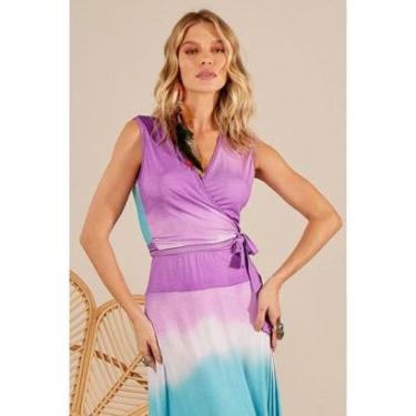 Imagem de Cropped Sem Mangas Transpassado Lilás E Azul Tie Dye Digital Yacamim A36-Feminino