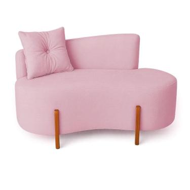 Imagem de Sofá Orgânico Divã Boucle Com Pés De Madeira 7 Decor Rosê