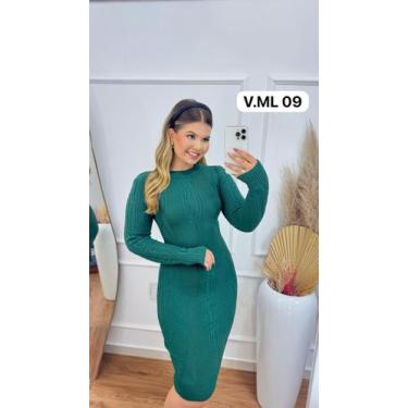 Imagem de Vestido Tricô Para Inverno Manga Comprida - Huaman Modas, Verde musgo,