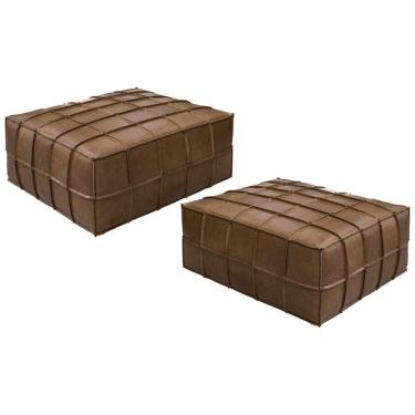 Imagem de Kit 2 Puffs Sala de Estar Frances Trio Couro Marrom Claro