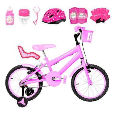 Imagem de Bicicleta Infantil Aro 16 Alumínio + Kit Premium Rosa