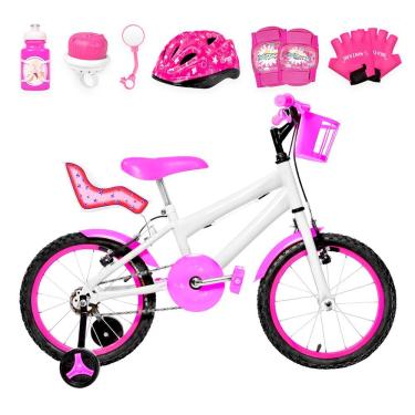 Imagem de Bicicleta Aro 16 Alumínio + Kit Premium Branca E Pink