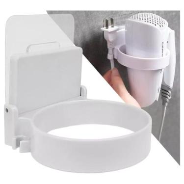 Imagem de Suporte Porta Secador De Cabelo Adesivo Para Parede Sem Furos Cabelos 