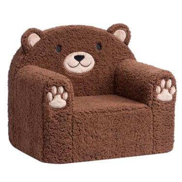 Imagem de ALIMORDEN Animal Series Cadeira infantil ultramacia, confortável, preenchida com espuma, sofá infantil com design fofo em forma de animal, leve para aniversário para meninos e meninas (urso marrom)