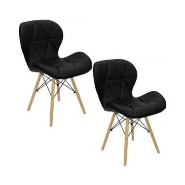 Imagem de Cadeira Estofada Eiffel Slim Wood Pés de Madeira (2, Preto, 2)