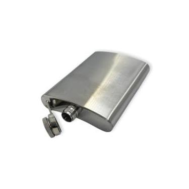 Imagem de Cantil de Bolso em Aço Inox, 230ml, 13,5cm x 9cm, Tampa com Vedação