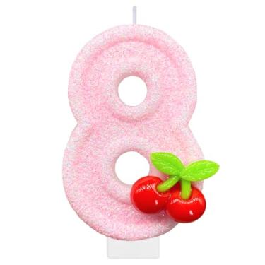 Imagem de Velas de aniversário de cereja, número 8 para bolo, decoração de festa de aniversário, enfeite de bolo, enfeite de cupcake para decoração de festa
