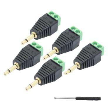 Imagem de Plugue de áudio de terminal de parafuso de 3,5 mm, 1/8 estéreo TS & TRS e TRRS macho para fêmea terminal adaptador conversor sem solda - 6 peças (misto) (plugue TS de 2 polos de 3,5 mm - 5 peças)