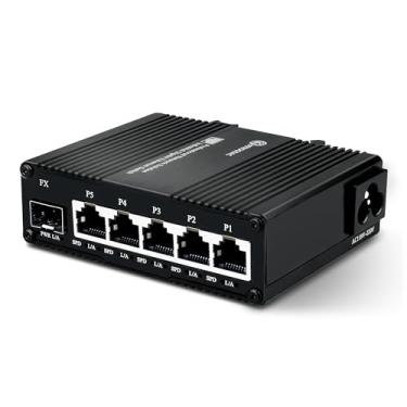 Imagem de atroodac Mini Switch Ethernet Multigigabit Não Gerenciável De 6 Portas Com 5 Base-T 1,25 G E 1 Slot Sfp, Compatível Rede 100/1000 Mbps, Cabo Alimentação Fibra Caixa Metal