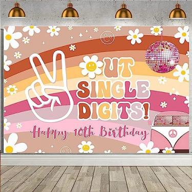 Imagem de Decoração de festa de 10 anos Happy 10th Birthday Backdrop Out Single Digits Bohemia Rainbow Daisy Background It's My 10 Years Old Birthday Backdrop Groovy Girls 10th Birthday Party Banner (1,5 x 7 m)