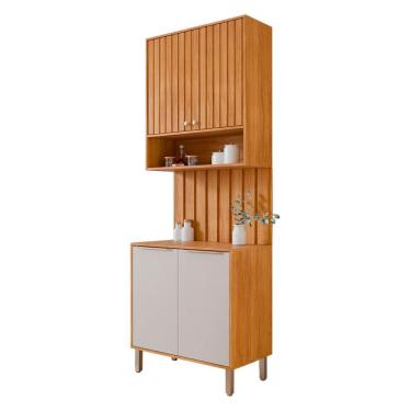 Imagem de Armário Aéreo com Balcão e Painel Ripado Divina 80cm 4 Porta