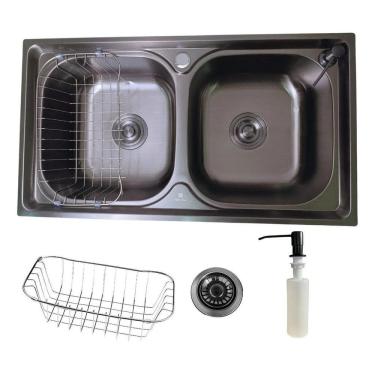 Imagem de Cuba Dupla Gourmet Cozinha Aço Inox 304 Preta 78X43Cm Ga