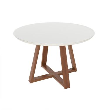Imagem de Mesa de Jantar Redonda com Tampo de Vidro Off White Bennett Natural 135 cm