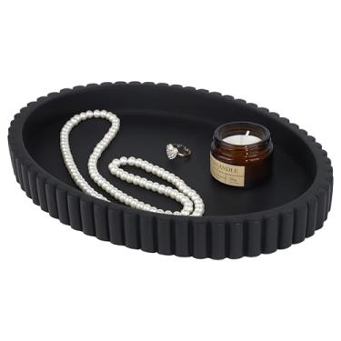 Imagem de Vixdonos Bandeja decorativa oval de concreto, bandejas decorativas para mesa de café, bandeja otomana para decoração de sala de estar, 33 x 24 x 3 cm (preto)