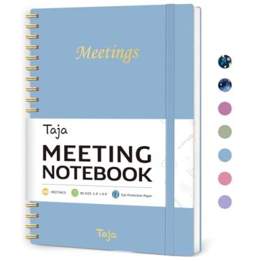 Imagem de Taja Caderno de reuniões para organização do trabalho – Caderno planejador de trabalho com itens de ação, agenda para anotações, 160 páginas (17,5 x 25 cm) organizador de projetos para homens e