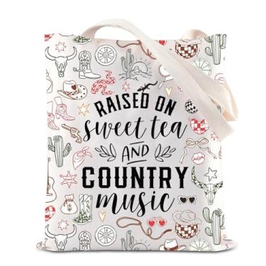 Imagem de TGBJE Sacola de música country, presentes inspirados na música, presente de músico para cowboy ocidental cowgirl chapéu de vaqueira ocidental presente (bolsa country)