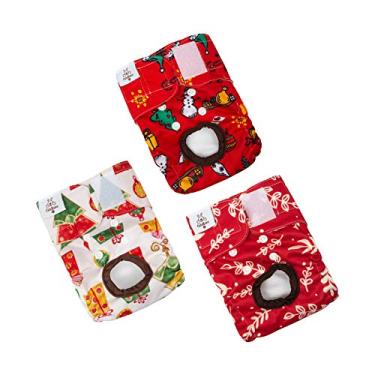 Imagem de CuteBone Fraldas de Natal para cães femininas laváveis pequenas médias grandes pacote com 3 fraldas reutilizáveis para cachorrinho calças menstruais para cachorro ciclo de calor fazendo xixi D34M