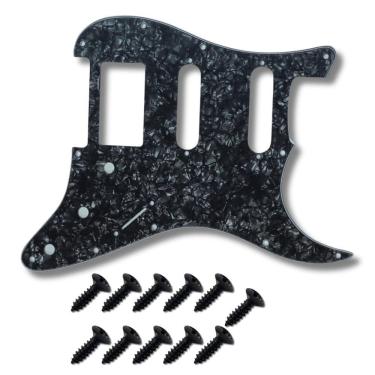 Imagem de Kit Escudo P Guitarra Strato Hss Bk Pr + 11 Parafuso Preto